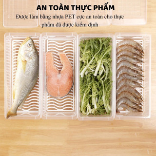 Hộp đựng thực phẩm có khay hứng thoát nước, hộp lưu trữ thức ăn nhựa trắng trong suốt Việt Nhật 6586