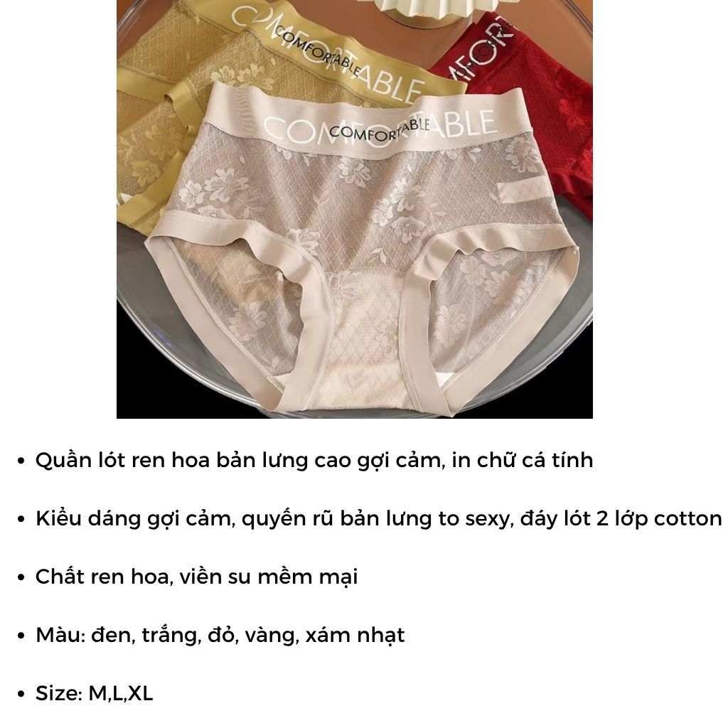Quần lót ren nữ lưới hoa gợi cảm bản lưng cao gợi cảm đáy lót 2 lớp kháng khuẩn khử mùi LANIXA L1268