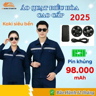 Áo Điều Hòa Có Mũ, Bộ Áo Quạt Điều Hòa Cao Cấp KaKi Siêu Bền Pin 98.000mAh Cho Nam Nữ