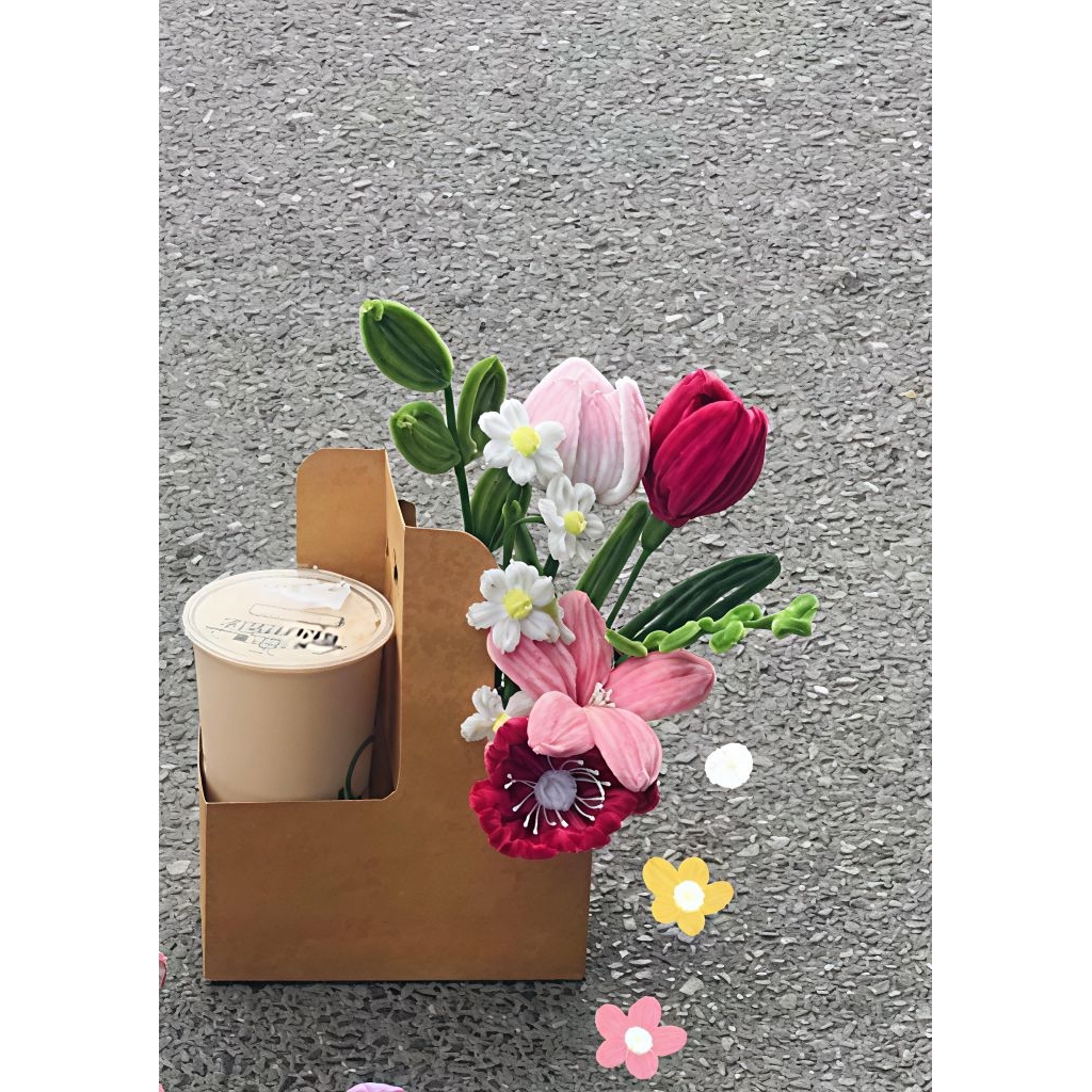 Giỏ Hoa Kẽm Nhung Có Ngăn Để Cốc , Giỏ Hoa Take A Way