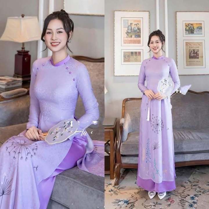 Áo Dài Chất Liệu Gấm Hoa Cao Cấp Hàng Thêu Và May Thủ Công Tỉ Mỉ - Mã Gấm Tím Cà