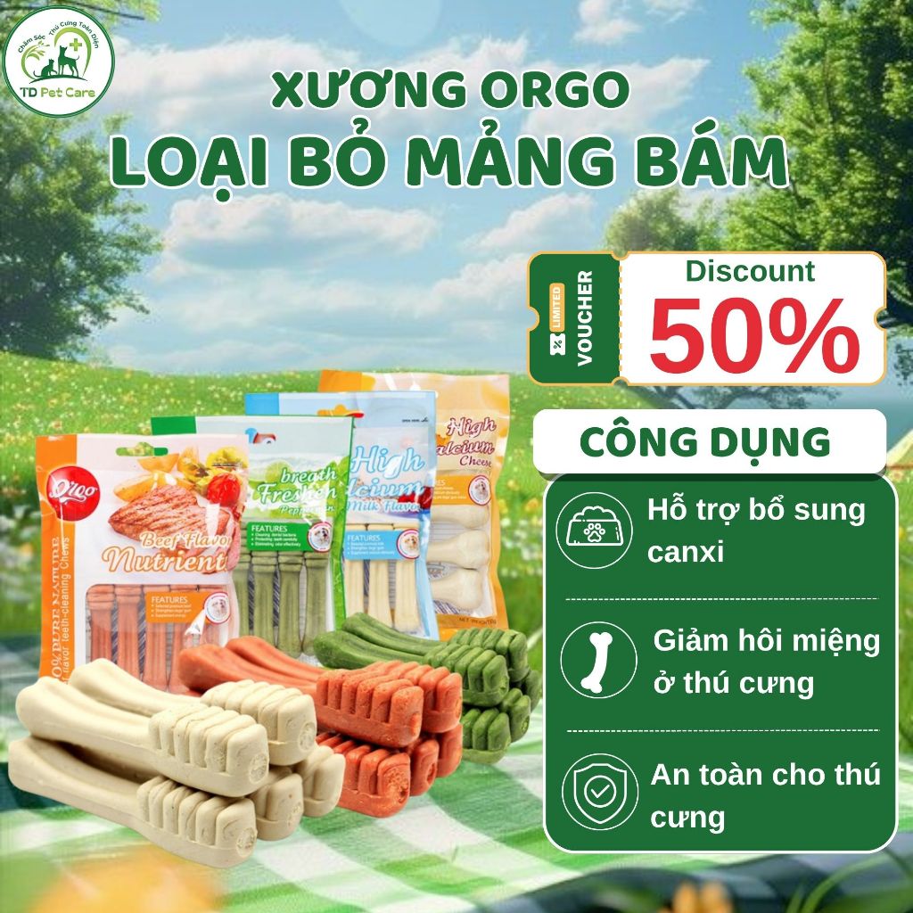 Xương gặm Orgo cho chó, xương gặm sạch răng cho chó, bổ sung canxi TD Pet Care