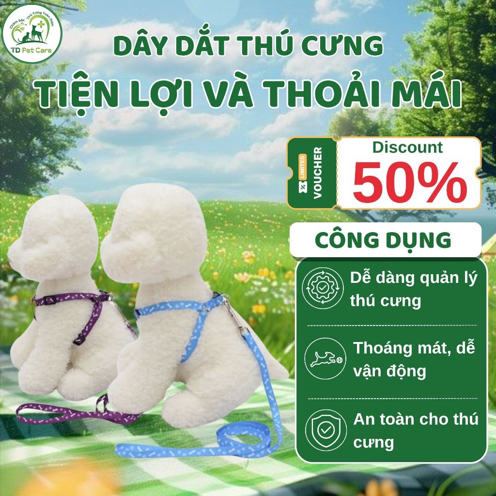 Dây Yếm Dắt Chó, Dây Dắt Kèm Yếm Dành Cho Thú Cưng - Dây Dắt Chó Mèo Kèm Yếm TD Pet Care