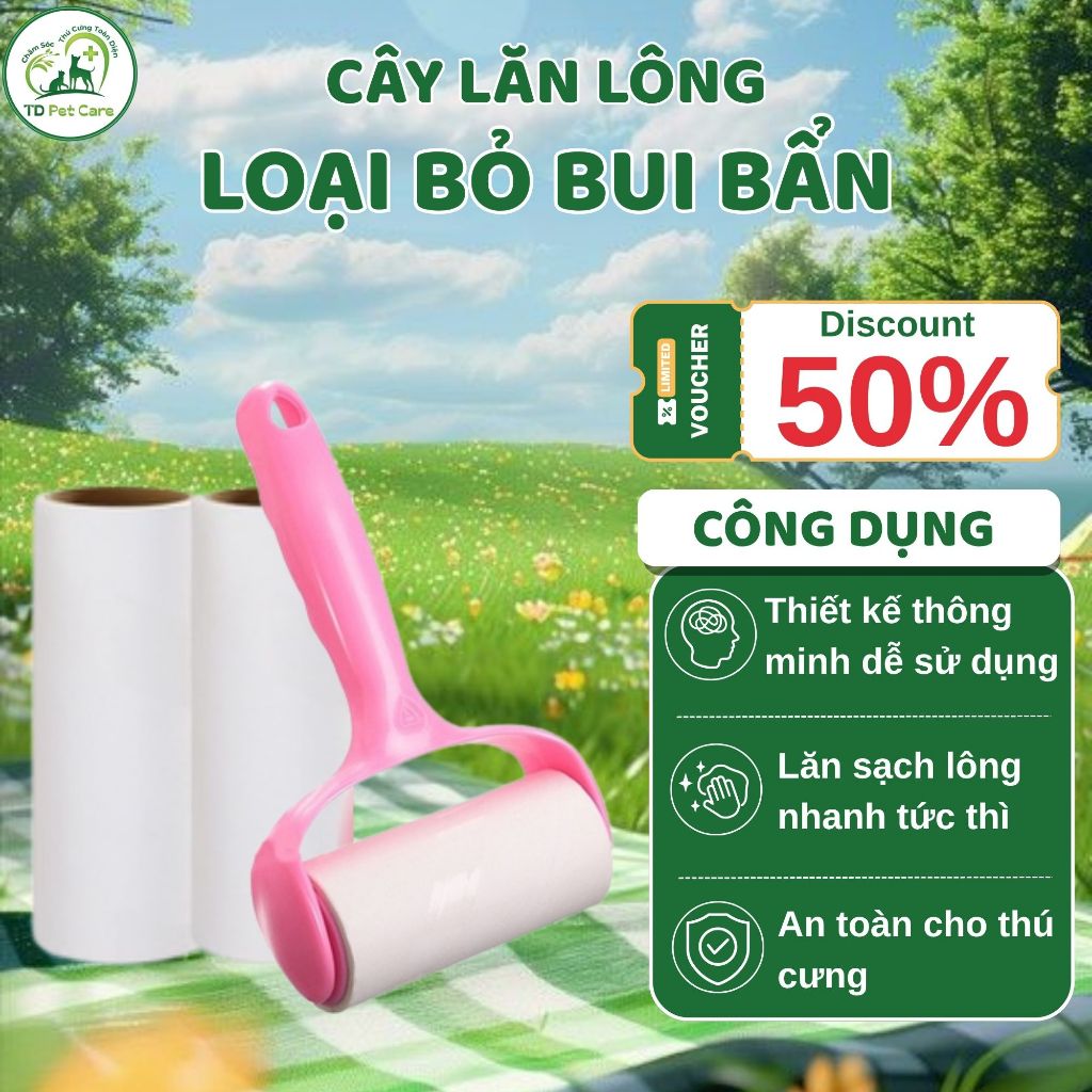 Cây Lăn Lông Chó Mèo Cầm Tay - Lăn Lông Thú Cưng Làm Sạch Chăn Màn, Ga Giường, Quần Áo TD Pet Care