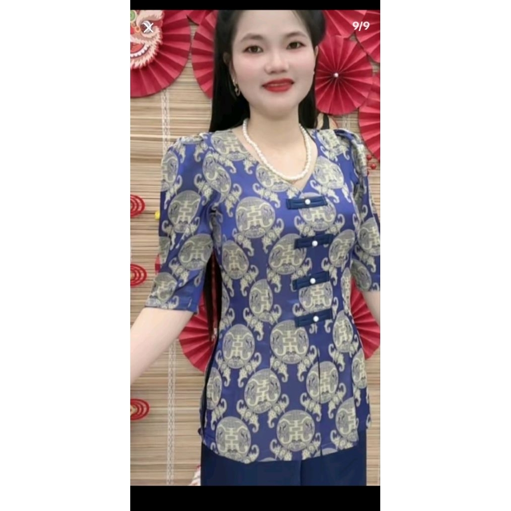 1 sét BÀ BA gấm lụa  2da  cổ tim tay lở (SANG SANG SOP)
