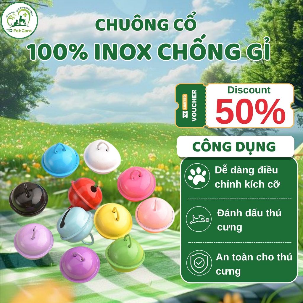 Chuông Đeo Cổ Chó Đầy Đủ Màu Sắc - Chuông Cổ Cho Mèo - Vòng Cổ Cho Chó TD Pet Care