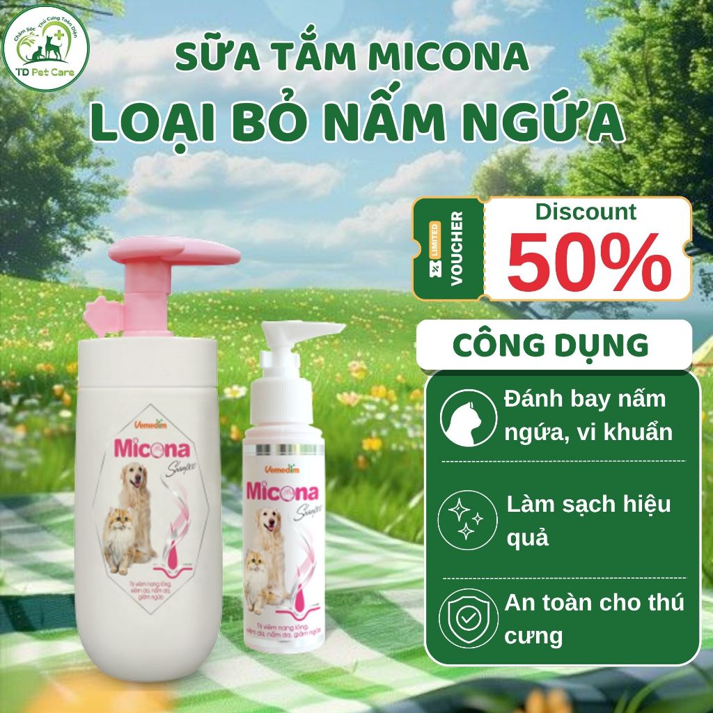 Sữa Tắm Nấm Cho Chó Mèo Micona Shampoo Chuyên Nấm Da, Viêm Da - Sữa Tắm Micona Cho Chó TD Pet Care
