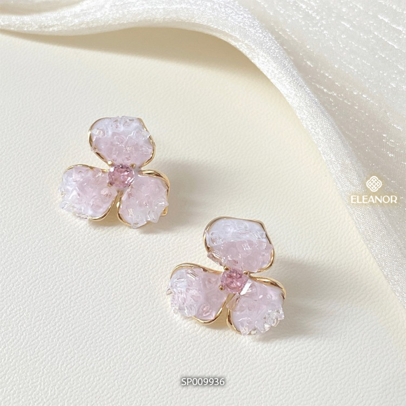 Bông tai nữ chuôi bạc 925 Eleanor Accessories hình hoa khuyên tai đính đá phụ kiện trang sức 9664