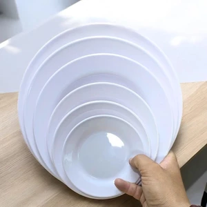 Dĩa Nhựa Melamine Tròn Cạn Màu Trắng (Nhiều Size 13.5cm - 27.5cm) - Đựng Cơm Sườn, Thức Ăn