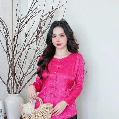 ANH MỸ - Áo lẻ - bà ba nữ cổ tròn nút gài tay dài chất liệu gấm SP0338-1-BÀ BA ANH MỸ