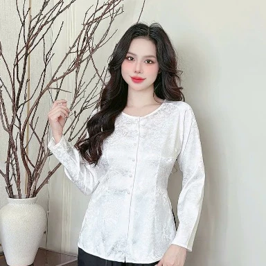ANH MỸ - Áo lẻ - bà ba nữ cổ tròn nút gài tay dài chất liệu gấm SP0338-1-BÀ BA ANH MỸ