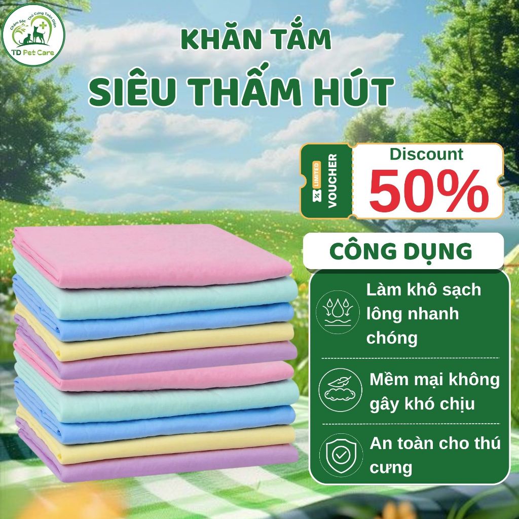 Khăn Tắm Cao Su Non Siêu Thấm  Cho Chó Mèo TD Pet  - Tấm Cao Su Non Thấm Nước Cho Thú Cưng
