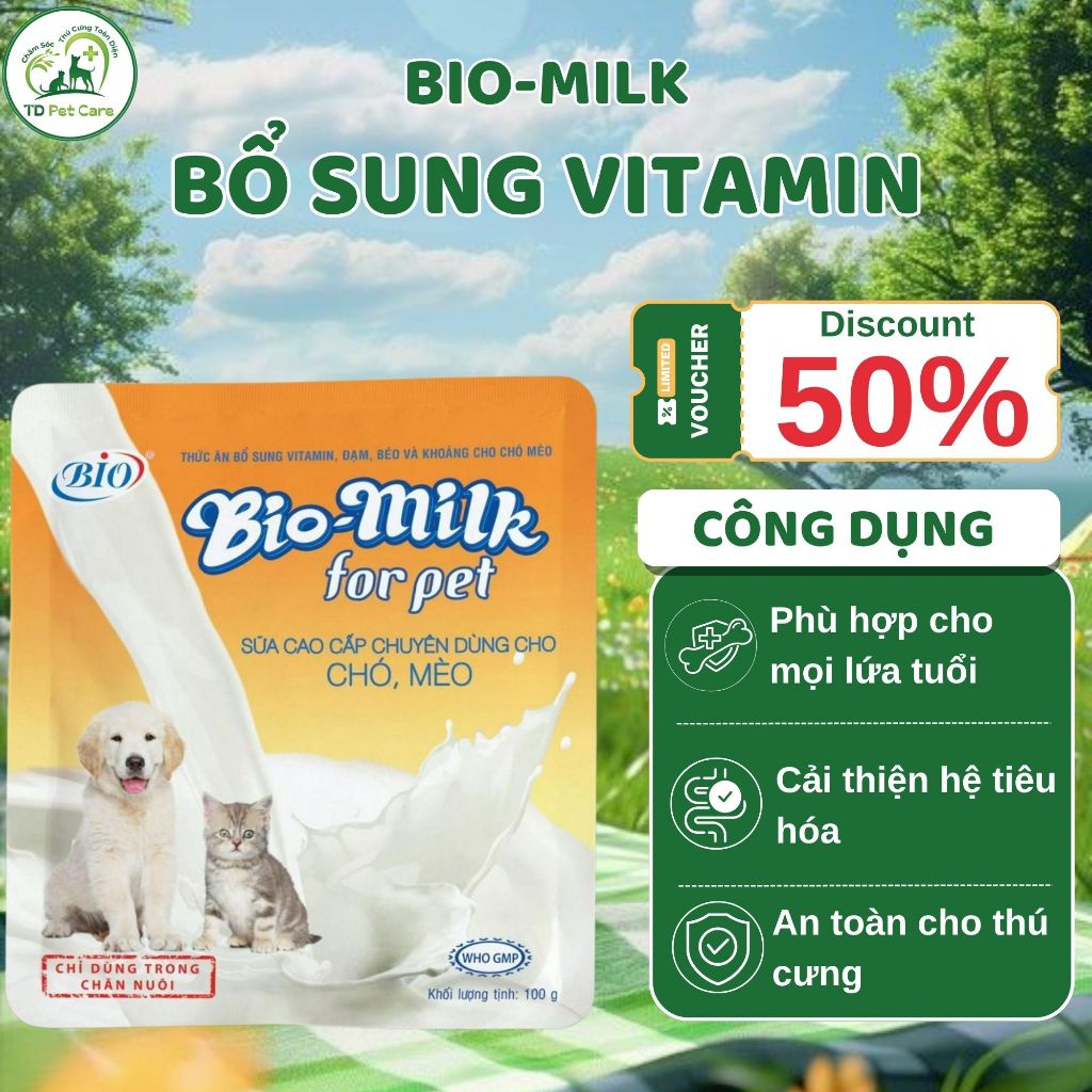 Sữa Bột Bổ Sung Vitamin Cho Chó Mèo TD Bio Milk - Thức Ăn Cho Chó Dạng Bột Cung Cấp Đủ Năng Lượng