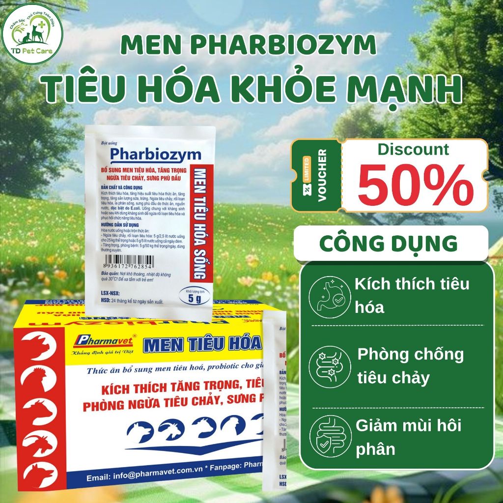 Men Tiêu Hóa Sống Pharbiozym Cho Chó Mèo Gói 5g - Men Vi Sinh Tiêu Hóa Thức Ăn TD Pet Care