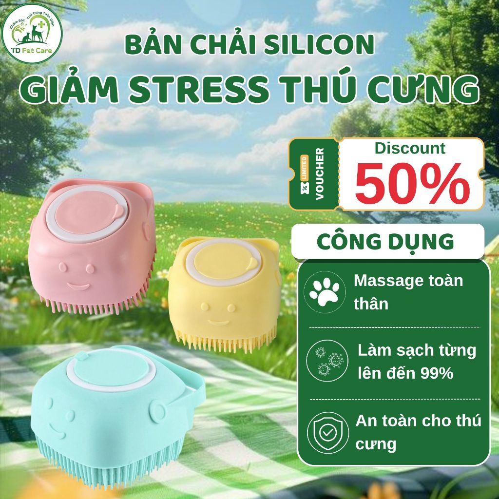 Bàn Chải Tắm Cho Chó Và Cho Mèo Silicon Mềm Mại - Dụng Cụ Tắm Đựng Xà Phòng Tiện Dụng TD Pet Care