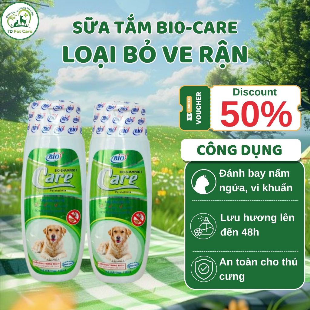 Sữa Tắm Ve Rận Cho Chó Mèo TD Bio Care 150ml