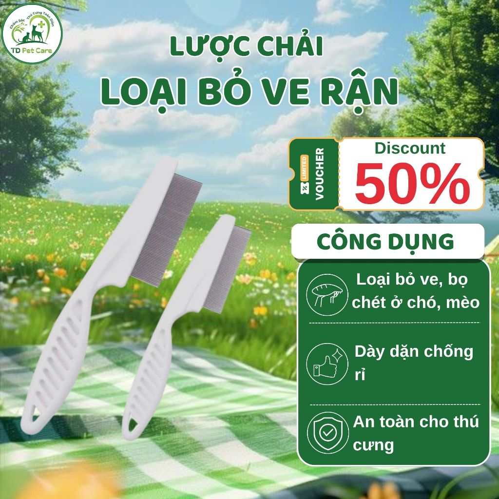 Lược Chải Rận Mèo Ve Chó Bọ Chét Răng Nhỏ Dành Cho Chó Mèo - Lược Chải Lông Cho Chó Mèo TD Pet Care