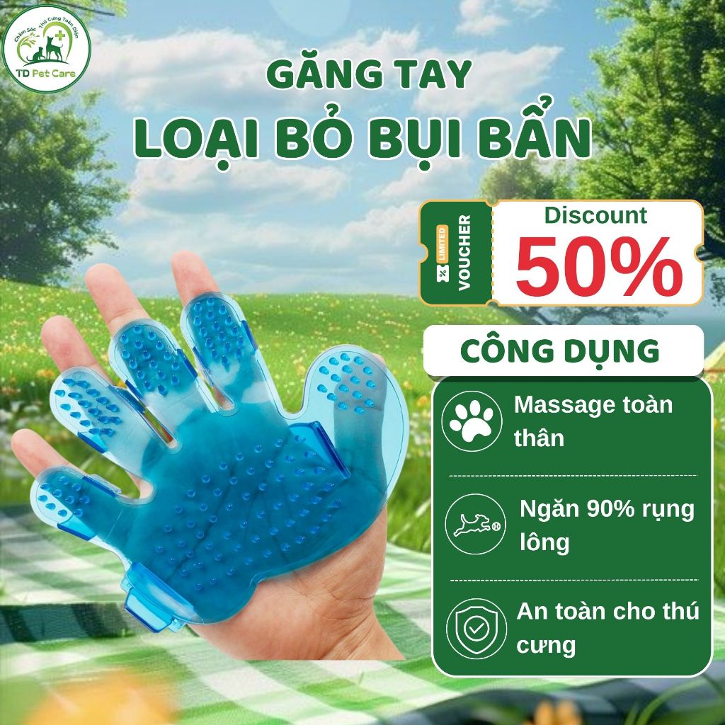 Găng Tay Bàn Chải Massage Khi Tắm Dành Cho Chó Mèo - Bàn Chải Tắm TD Pet Care
