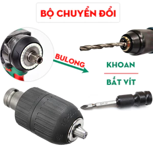Bộ Chuyển Đổi Máy Bulong Sang Máy Khoan, Khẩu Chuyển Máy Bắt Vít, Bắn Vít Tôn, Đầu Kẹp 1/2 Thép Bền Bỉ