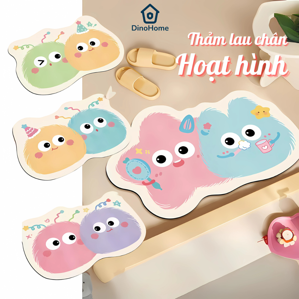 Thảm lau chân chùi chân nhà tắm HOẠT HÌNH dễ thương chất liệu bùn tảo siêu thấm hút trang trí nhà cửa DinoHome