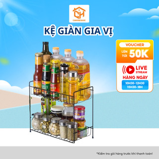 Kệ Giàn Gia Vị Đen Sắt Bọc Nhựa Lắp Ghép 2 Tầng Để Bàn Cam Homeware