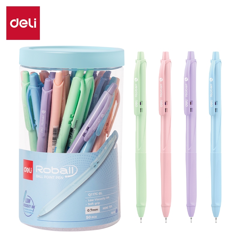 Hộp 50 bút bi bấm văn phòng nhiều màu pastel mực xanh/đen/đỏ ngòi 0.7mm giá rẻ viết trơn tru