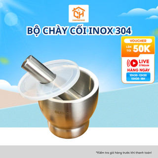 Bộ Chày Cối Inox 304 Có Nắp Đậy, Chày Cối Nguyên Khối Dã Đồ Cực Nhuyễn Mịn Tiện Lợi Cho Gia Đình Cam Homeware