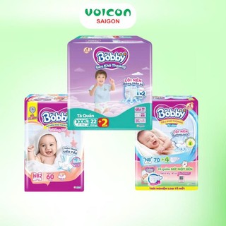 Tã/Bỉm Bobby mỏng nhẹ,thoáng khí gấp 2 lần,có dải băng dính cuốn tã tiện lợi- Giao bao bì ngẫu nhiên