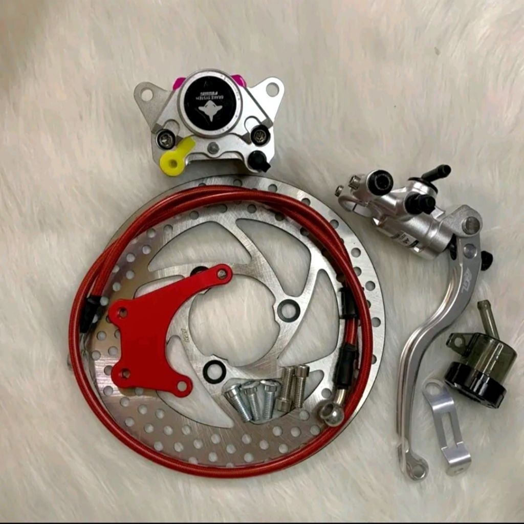 combo phanh trước heo Cá mập CNC ( tặng ốc và dầu) gắn cho Phuộc Zin hoặc Cáp A kèm tay phanh AGL( tặng ốc và dầu)