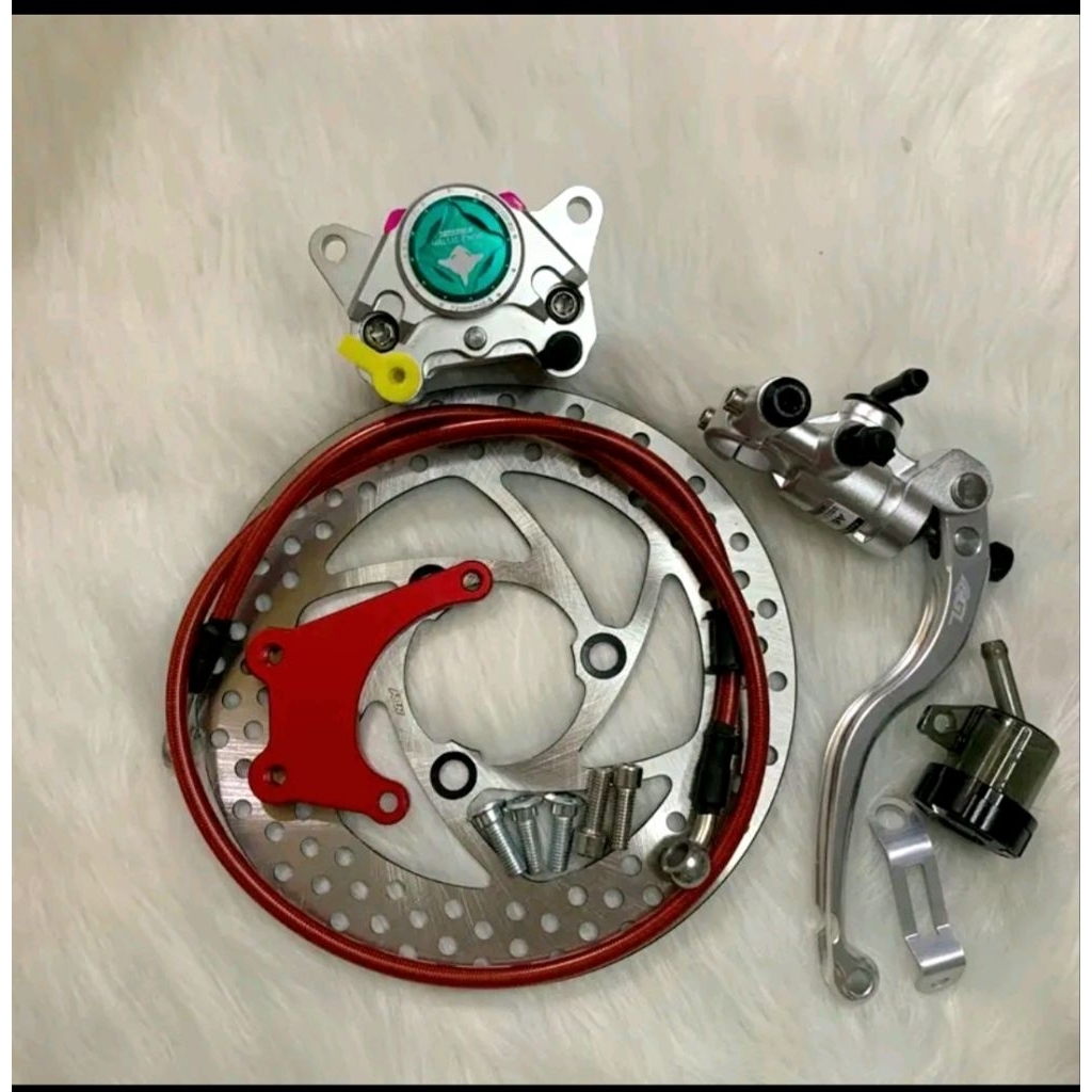 combo phanh trước heo Cá mập CNC ( tặng ốc và dầu) gắn cho Phuộc Zin hoặc Cáp A kèm tay phanh AGL( tặng ốc và dầu)