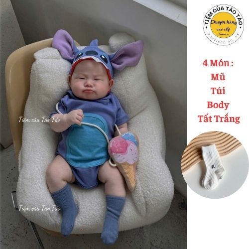 (HÀNG SẴN SHIP) Bodysuit Stick kèm mũ, túi tặng kèm tất trắng cho bé Hàn Quốc cover Uhorang bé 3-13kg, bé trai, bé gái