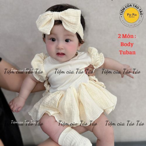 (HÀNG CÓ SẴN) Set Váy Bodysuit, tặng kèm tuban cho bé gái cover Hàn Quốc Monbebe, bé gái 3-13kg cao cấp