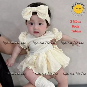 Set Váy Bodysuit, tặng kèm tuban cho bé gái cover Hàn Quốc Monbebe, bé gái 3-13kg cao cấp