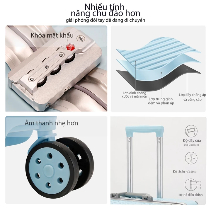 Vali du lịch.Vali khung nhôm，size20，Vali thời trang, vali giá ưu đãi, vali đi công tác, du lịch, vali công tác, vali chấ – 7