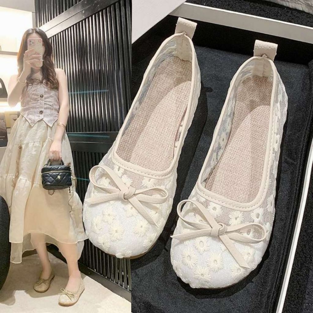 Giày Búp Bê Nữ, Giày Nữ Bệt Búp Bê Phối Hoa Cúc Style Tiểu Thư Cho Các Nàng Sang Chảnh N37 || AnshoesDynasty
