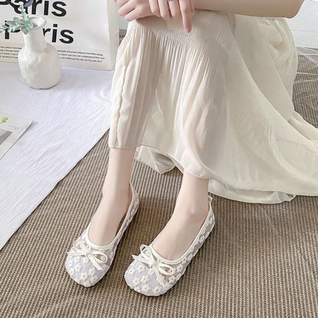 Giày Búp Bê Nữ, Giày Nữ Bệt Búp Bê Phối Hoa Cúc Style Tiểu Thư Cho Các Nàng Sang Chảnh N37 || AnshoesDynasty