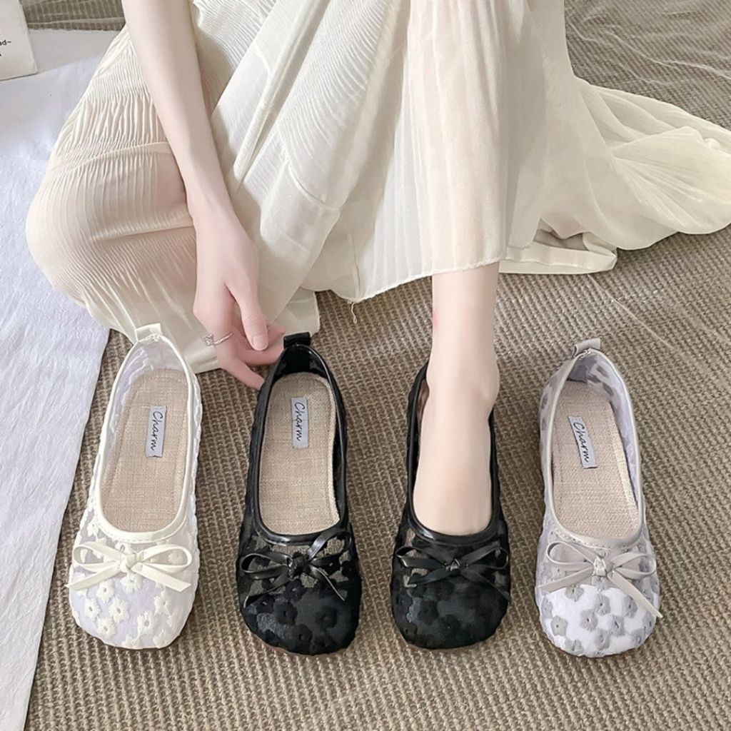 Giày Búp Bê Nữ, Giày Nữ Bệt Búp Bê Phối Hoa Cúc Style Tiểu Thư Cho Các Nàng Sang Chảnh N37 || AnshoesDynasty