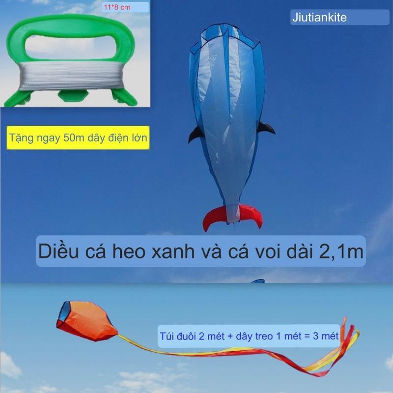 Diều cá heo khí động học khổng lồ dài 2.1 mét, thêm phần đuôi mềm mại siêu dài, loại không thép mềm mại bay trong gió
