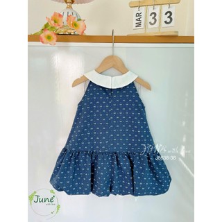 [B&G] Đầm váy suông dáng chữ A gam màu xanh navy sang trọng, họa tiết nơ cho bé gái từ 12-45kg
