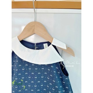 [B&G] Đầm váy suông dáng chữ A gam màu xanh navy sang trọng, họa tiết nơ cho bé gái từ 12-45kg