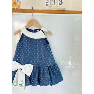 [B&G] Đầm váy suông dáng chữ A gam màu xanh navy sang trọng, họa tiết nơ cho bé gái từ 12-45kg