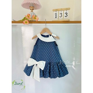[B&G] Đầm váy suông dáng chữ A gam màu xanh navy sang trọng, họa tiết nơ cho bé gái từ 12-45kg