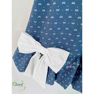 [B&G] Đầm váy suông dáng chữ A gam màu xanh navy sang trọng, họa tiết nơ cho bé gái từ 12-45kg