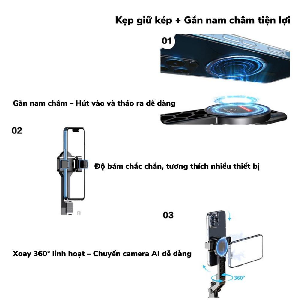 Tiankeplus Gậy Chụp Hình 2in1 tripod Có LED Dài 1M9 Theo Dỗi AI 360°, Tích Hợp Nam Châm, Dùng 2 Máy Cùng Lúc, Bluetooth
