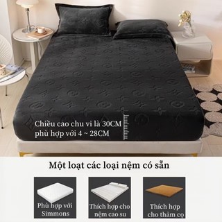 Ga trải giường nhung sữa dày Vỏ phủ giường nhung san hô Bộ 3 món vỏ bảo vệ nệm có lót lông