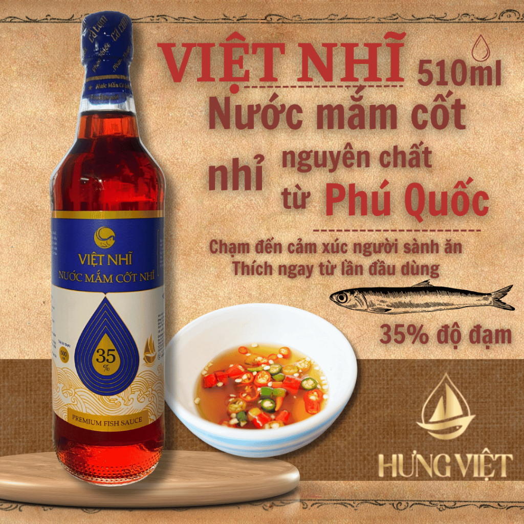 Nước Mắm Cá Cơm Cốt Nhĩ Nguyên Chất 35% Độ Đạm Việt Nhĩ - HưngViệt