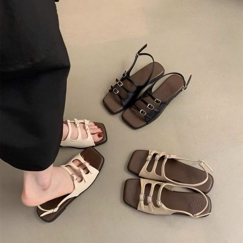 Dép Sandal Nữ 3 Quai Khoá Đế Bệt Thời Trang