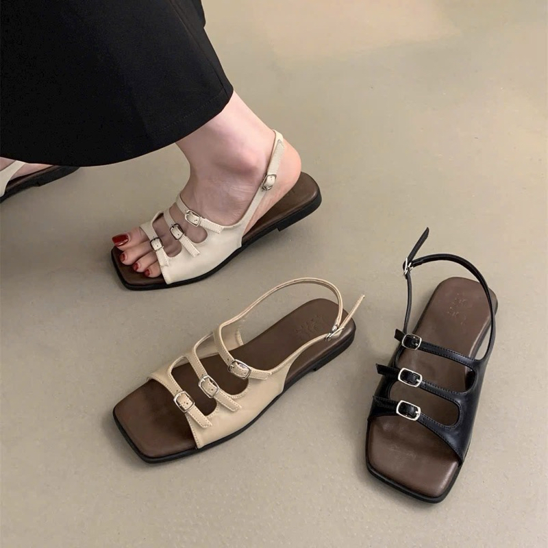 Dép Sandal Nữ 3 Quai Khoá Đế Bệt Thời Trang