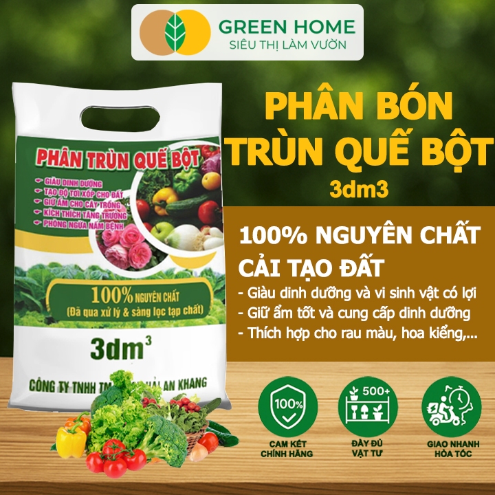 Phân Trùn Quế Bột GreenHome, Bao 3dm3, Nguyên Chất, Bổ Sung Dinh Dưỡng ...
