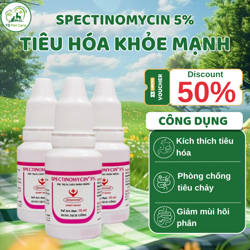 Men Tiêu Hóa Hết Ho Hen TD Spectinomycin 5% 10ml - Siro Ăn Ngon Tiêu Hóa Tốt Cho Chó Mèo TD Pet Care